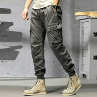 Мъжки памучни панталони панталони памук плюс размер джобни плътни еластични панталони на талията Общи панталони