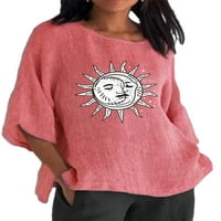 Бомотоо жени модни летни върхове Слънце принт Небрежна туника блуза плаж свободен екипаж на врата пуловер