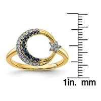 Първична Златна каратова жълта Златна Луна със звезден сапфир и диамантен пръстен