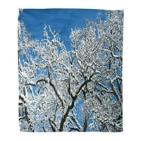 Хвърлете одеяло Айова сняг покрити дървета и красиво синьо небе гора топло фланелно меко одеяло за диван диван легло