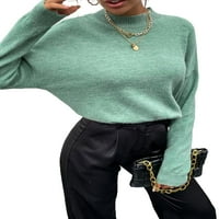 Дамски пуловери случайни обикновени стойки яка пуловер зелени л л