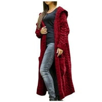 Hunpta жени Зимно солидно трикотайно плетено разхлабена качулка с дълъг кардиган пуловер джобно палто