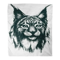 Хвърлете одеяло топло уютно печат фланелен син Bobcat Lyn Green Big Cat Anger Удобен мек за диван и диван