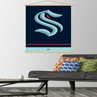Сиатъл Кракен - лого плакат за стена с дървена магнитна рамка, 22.375 34