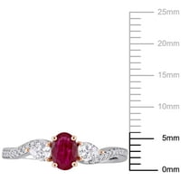 Миабела Дамски карат Т. Г. в. овално изрязан с рубинена круша бял сапфир и кръгъл диамант акцент 14 карата двуцветен златен три каменен пръстен