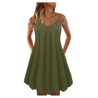 Authormvch Небрежни рокли за жени модерна плажна рокля и многоцветена солидна цветна плажна рокля Женски летни рокли Зелени XL