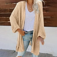 Женски жилетка със средна дължина дълъг ръкав твърд плетен работи свободен лек предни пуловер за жени