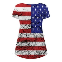 Деня на независимостта Топс за жени Лятна ежедневна секси тениски звездна ивица отпечатани редовни прилепнали блузи Бутон за печат