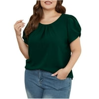 Големи тениски за жени на клирънс плюс размер жените шифон солидни блузи с къс ръкав пухка