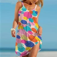 Просвета летни рокли за жени мини слънчева рокля без ръкави за мода от печата от печата многоцветна рокля с многоцветна XL