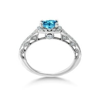 Gem Stone King 1. CT Cushion Swiss Blue Topaz White Създаден сапфирен стерлингов сребърен пръстен