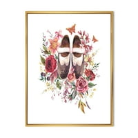 Дизайнарт 'Диви Цветя С Древни Оксфордски Обувки' Ферма Рамка Платно Стена Арт Принт