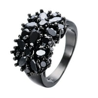 Skpabo Flower Ring, черен моден цвете кристален овален пръстен, подарък за бижута за жени момиче рожден ден Свети Валентин