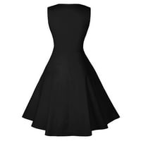 Одеерби рокли за жени течни рокли модерни ежедневни V-образни пачуърк рокля за печат без ръкави черен