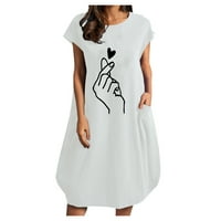 Puawkoer o-neck ежедневно късо бельо свободно печат джоб рокля с ръкав рокля жени рокля женски рокли женски върхове xl бяло