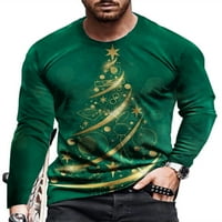 Тениски за мъжки тениски за предни разходи с дълъг ръкав Тениска екипаж на врата на врата Коледна ежедневна блуза отпечатана основен