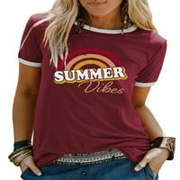 Lumento Womens Basic Beach Тениска с къс ръкав Екипаж Блуза Блуза Небрежно отпечатана тениска