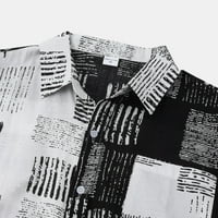 Мъжки ризи с къс ръкав поло ежедневно хавай пачуърк отпечатани тениски за спускане с къс ръкав за мъже модни ежедневни бели L