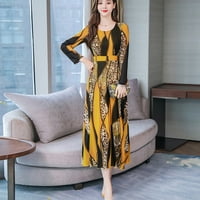 Жени модни есенни дами о-не-деколте дължина на коляното с дълъг ръкав леопардова рокля есенни рокли за жени ежедневно лято плюс размер туника рокля