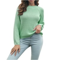 Плетене на екипаж с дълъг ръкав в шийката солидна разхлабена пуловери пуловери в клирънс зелен размер s
