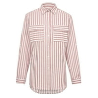 Дамски блузи пролетни памучни бельо ризи модни бутон с дълъг ръкав надолу ризи облечени ежедневни бизнес работи и райета върхове