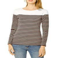 Уникални изгодни Дамски Цветен блок шарени плетени Топ дълги ръкави тениска