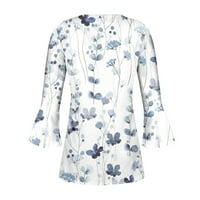 Топс на ръкави за жени Лятна ежедневна модна бутон Екипаж ший руч флорални блузи туника женски върхове