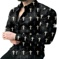 Beiwei Men Небрежно геометрична тениска за печат с дълъг ръкав редовен прилепващ блуза мъжки бутон надолу ваканция летни ризи
