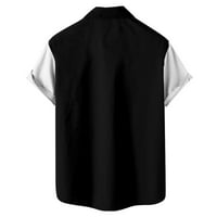 Caveitl мъжки лятна риза, мъже ежедневни модни въртящи се якички от печат с къс ръкав имат джобове кардиганни копчета риза върхове блуза черно