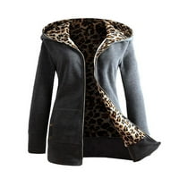 Дамски цип качулки суичър зимни топли палта леопардово печатница с дълги ръкави връхни дрехи върхове модни топло фау палто зимно