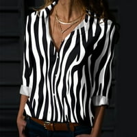 Zlekejiko дамски пролет лято отпечатана дълъг ръкав v риза на врата топ блуза