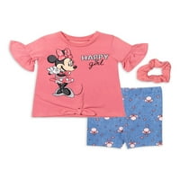Мини Маус бебе момичета & малко дете момичета вратовръзка-Предна ръкава тениска и Байк Шорти, Екипировка комплект