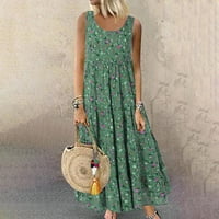 Wefuesd летни рокли жени ежедневни рохкави бохемски флорални рокли с джобове без ръкави летни плажни суинг рокля дамски летни рокли зелени m