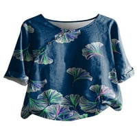 Pfysire дамски флорална тениска за печат кръгла шия с късо ръкав блуза върхове xl кралско синьо