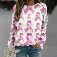 Yourumao Fall Deals плюс размер тениски за рак на гърдата розова лента за печат дълъг реглан ръкав раирани ризи гърди рак информира