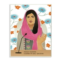 Малала Реч Над Син Оранжев Флорални Женски Икона Рамка Живопис Изкуство Отпечатъци