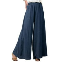 Bigersell жени Кльощави панталони с висока талия с пълна дължина жени модни ежедневни плътни цветни джобни сгъваеми разхлабени