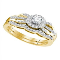 10kt жълто злато дамски диамантен кръг булчински сватбен годежен пръстен лента комплект cttw