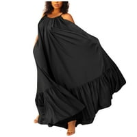 Bazyrey женски рокли Лятна къса ръкав а-линия рокли женски солидни ежедневни рокли с черни 4xl