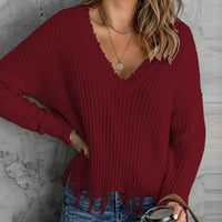 V-образно деколте дълги ръкави пуловерни върхове гореща продажба клирънс за небрежни секси секси моден солиден цвят с дълъг ръкав