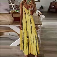 Tking fashion womens лят лято boho ежедневни без ръкави за без ръкави v-образно отпечатано отпечатано макси плажни рокли жълти