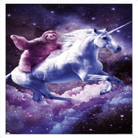 Джеймс Букър - Космическа ленивка езда на плакат за стена на еднорог, 22.375 34 в рамка