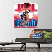 Филаделфия 76ers - Плакат за стена на Джоел Ембиид с бутални щифтове, 22.375 34