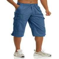 Мъжки тренировъчни шорти памучни панталони с мулти джобове синьо сиво 40
