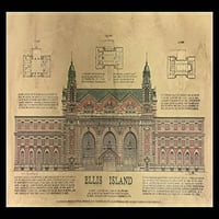 BuyArtforless Framed Ellis Island Sketch от Roger Vilar Historic Blueprint Art Print Poster, 12