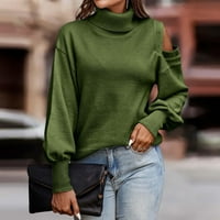 Намален дамски пуловер Студено рамо пуловер пуловерен плътно цвят свободен къса дължина пуловери за пуловери