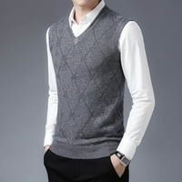 Мъжки модни ежедневни Jacquard v Горна дъна карирана риза без ръкави пуловер с пуловер