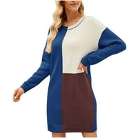 Плетани рокли за жени с дълъг ръкав кръгла шия солиден цветен пуловер моден плетен пуловер Модерен пуловер приспособен дълга вълнена