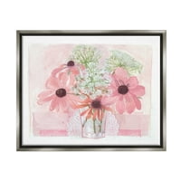 Ступел индустрии деликатни розови цветя цвете букет ваза графично изкуство блясък сив плаваща рамка платно печат стена изкуство,