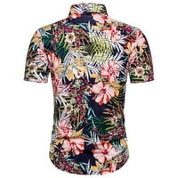 Летни винтидж ризи отпечатани мъжки късо ръкав Хавайски шаблон Turndown Collar Blouses Небрежни леки върхове